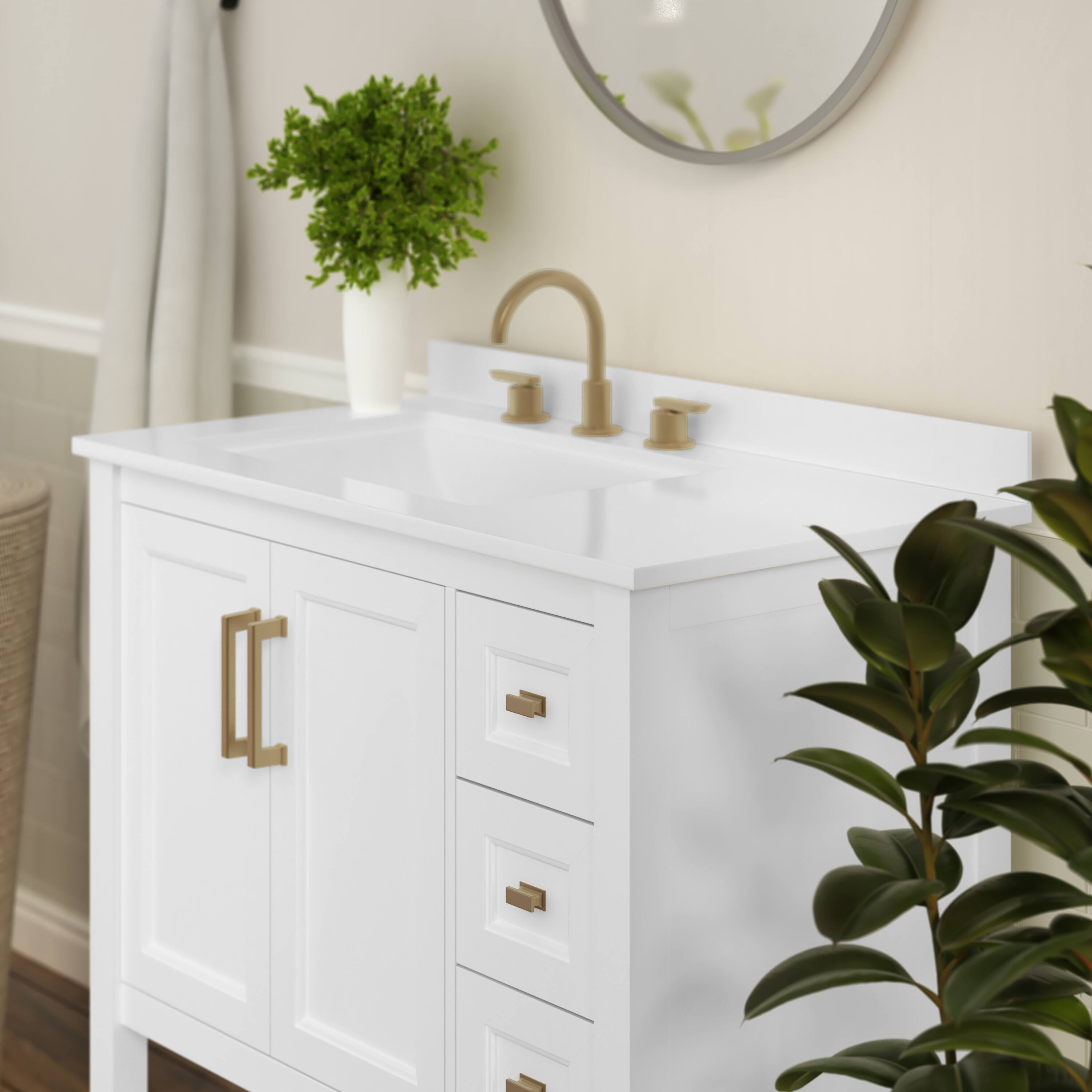 Alt View 2. Flash Furniture - Vega 36 Inch Bathroom Vanity with Sink, Storage Cabinet with Soft Close Doors, Open Shelf and 3 Drawers, Carrara Marble - White.