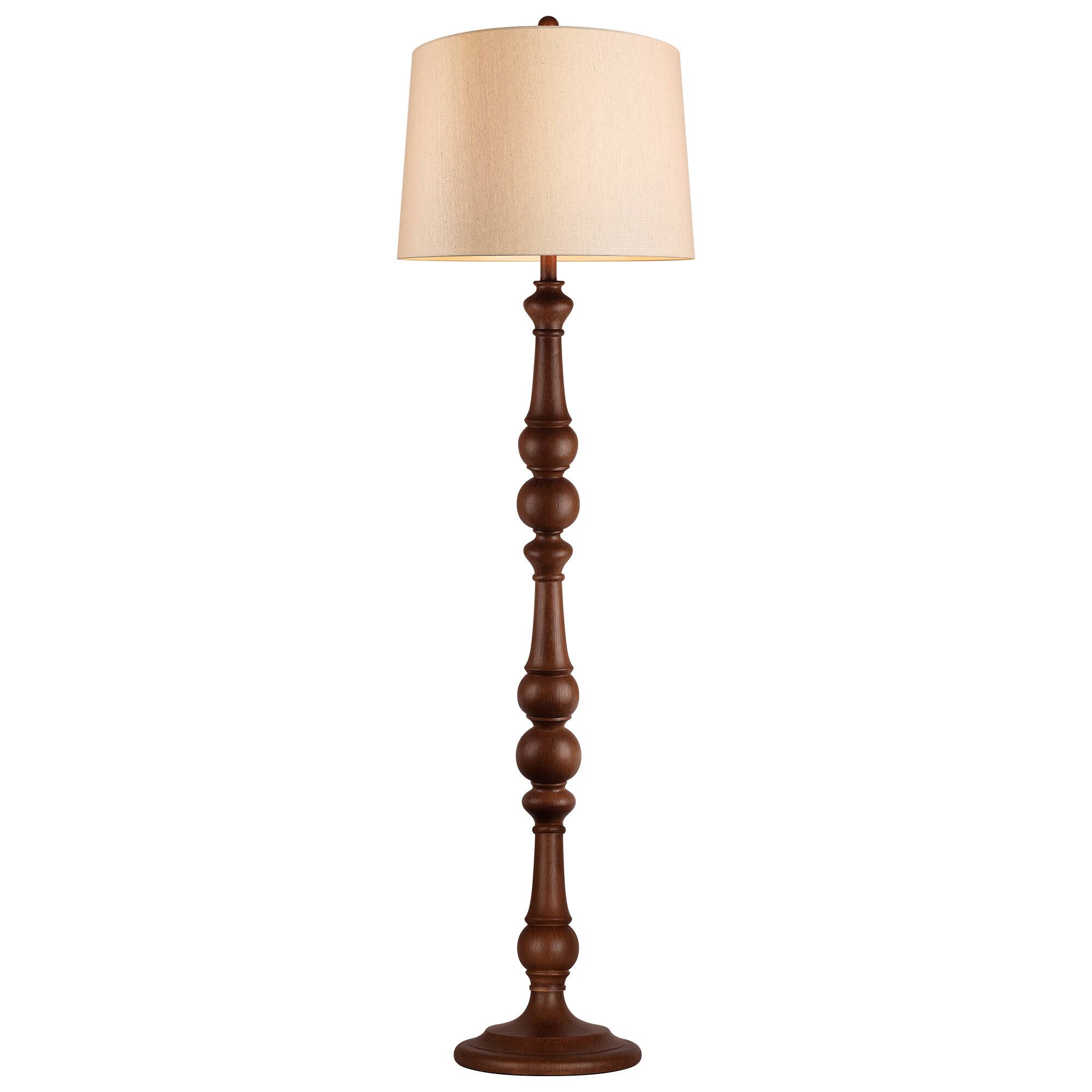 Angle. partphoner - Dark Brown Turned Wood Floor Lamp - Brown.