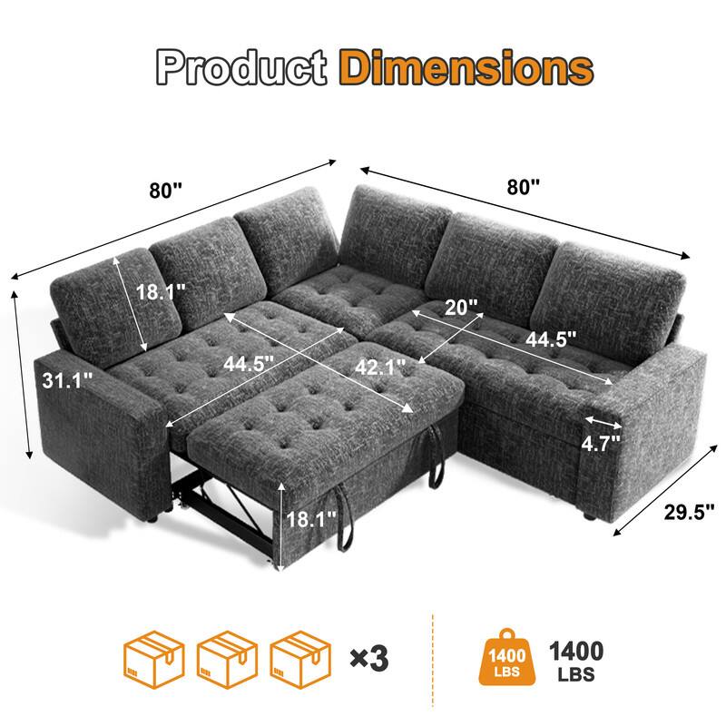 Product Dimensions
80"
80"
31.1"
18.1"
44.5"
42.1"
20"
44.5"
4.7"
18.1"
29.5"
x3
1400 LBS