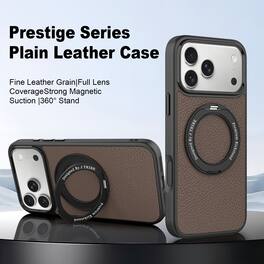 Dteck - Magnetic Case for Apple iPhone 17 Pro Max, PU Leather Texture Slim Shockproof Cover with 360° Rotatable Ring Kickstand - Coffee