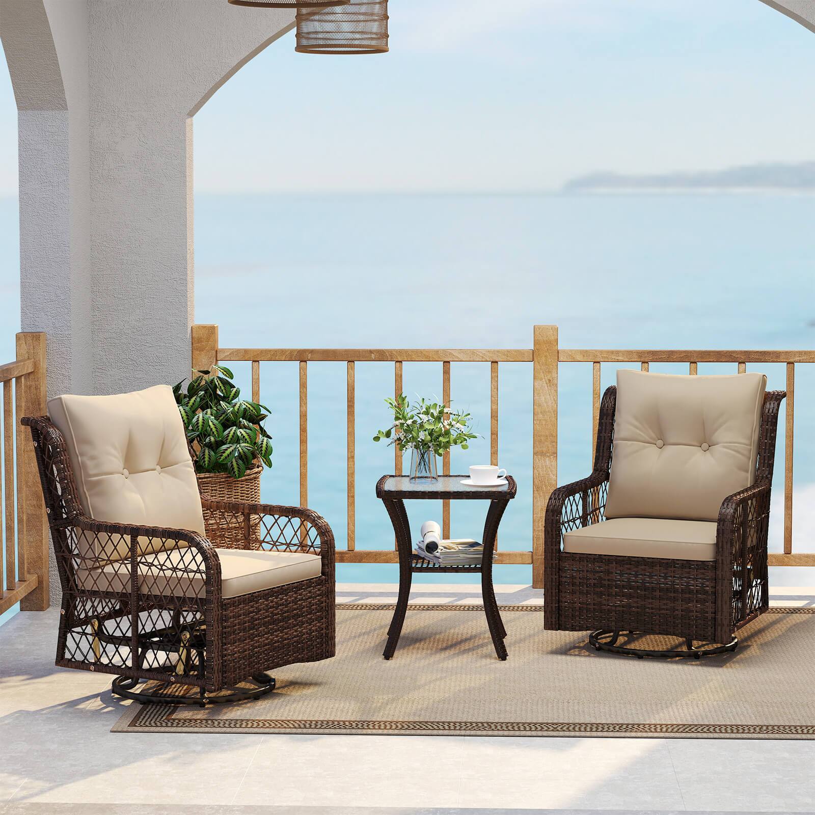 Alt View 3. Costway - Costway 3 PCS Patio Furniture Set with 2-Tier Side Table and Cushions for Porch - Brown.