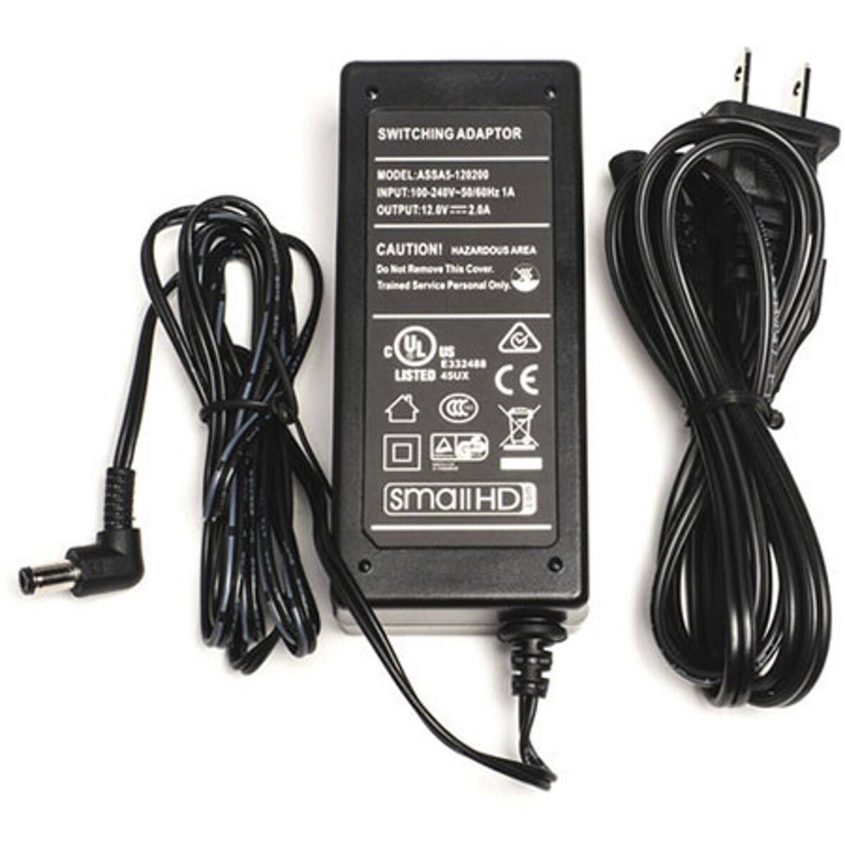 SWITCHING ADAPTOR  
MODEL: ASSAS-120200  
INPUT: 100-240V-50/60Hz 1A  
OUTPUT: 12.0V 2.0A  

CAUTION!  
HAZARDOUS AREA  
Do Not Remove This Cover.  
Trained Service Personnel Only.  

LISTED 45UX  
CE  
COC  

smallHD