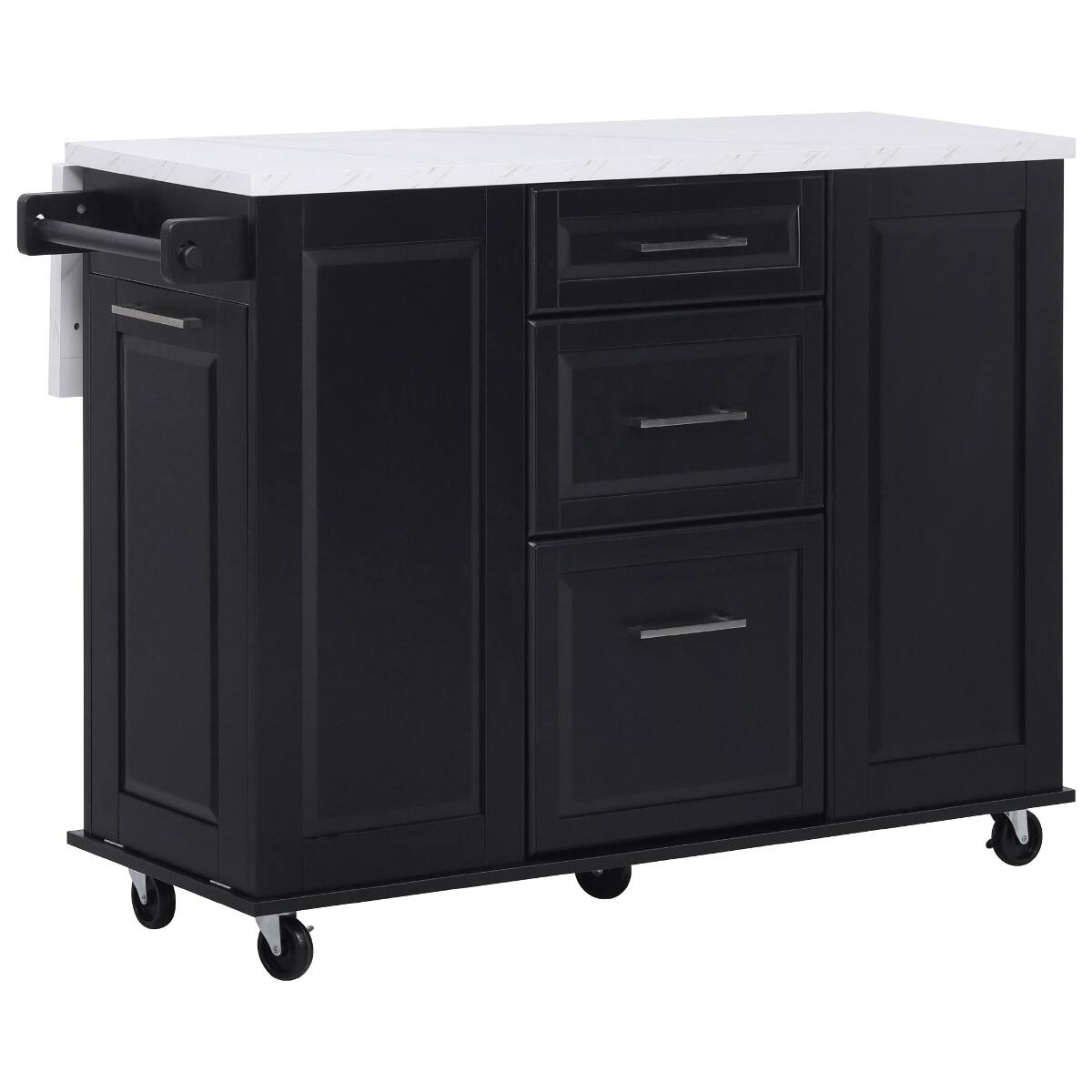 Angle. Loheer - Loheer Kitchen Island with Tilt Trash Can Cabinet Drop Leaf Black - Black.