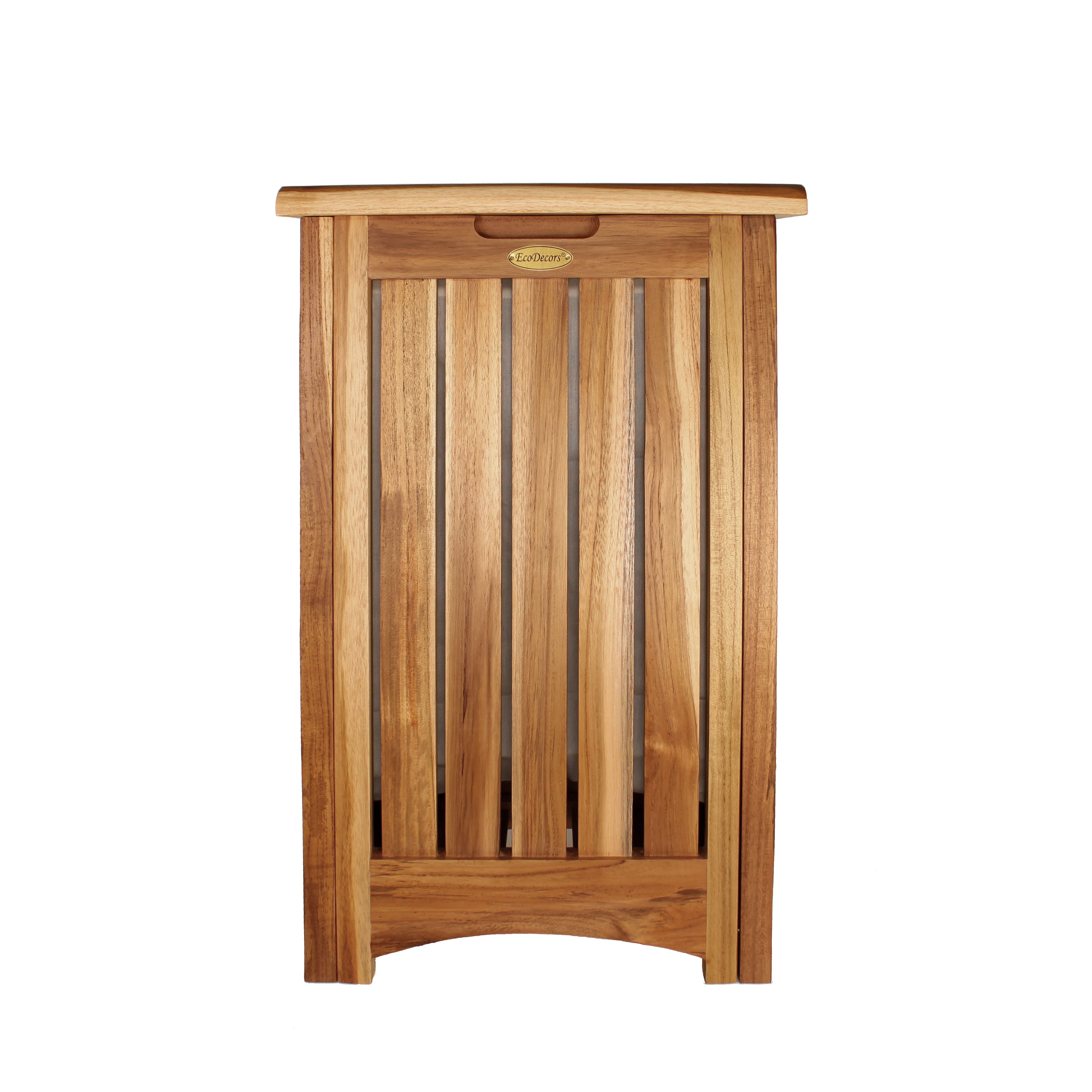 EcoDecors - EcoDecors® Eleganto® 24"Teak Wood Compact Double Laundry Storage Hamper with Removable Bags Finish - EarthyTeak