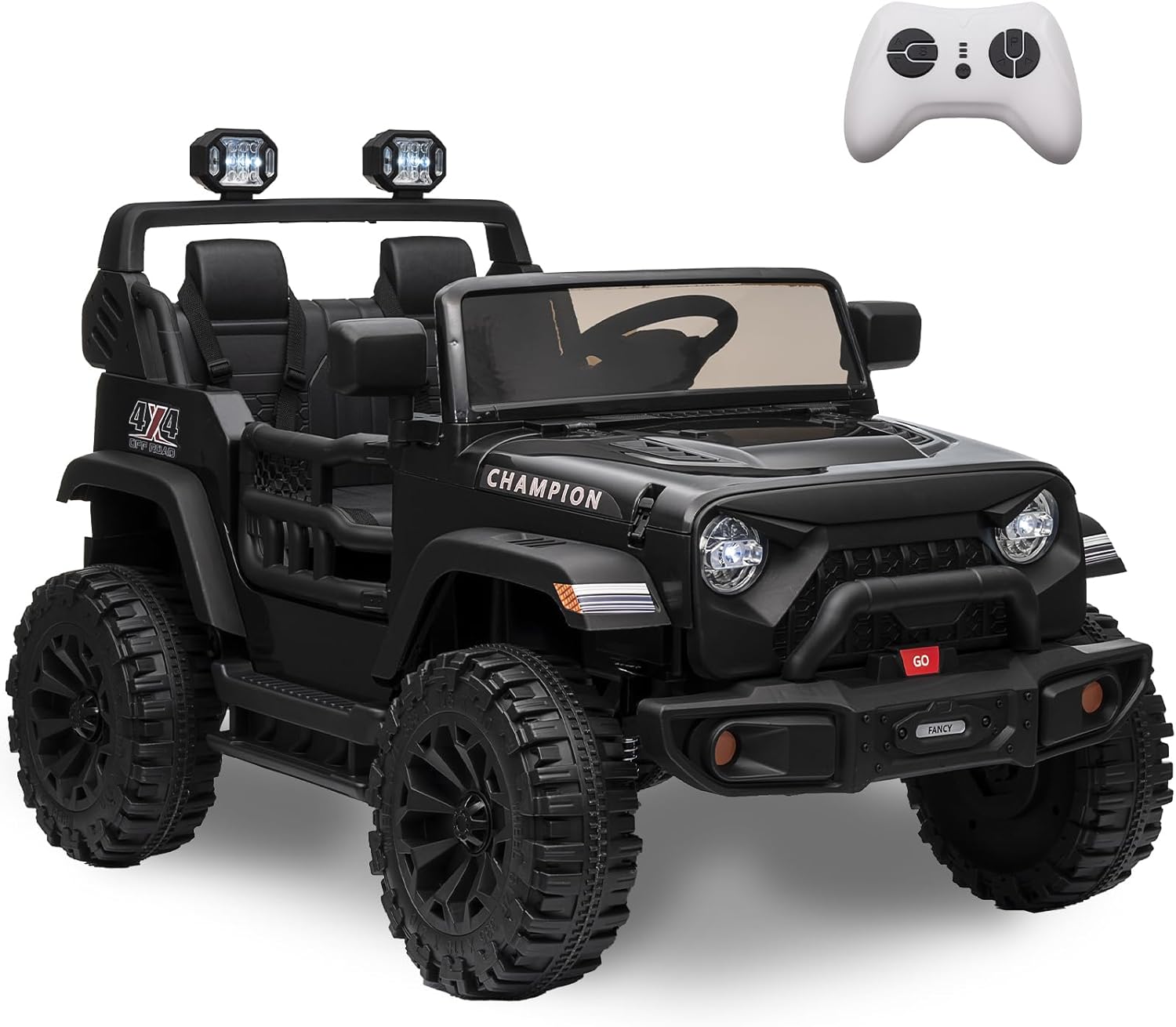 GARVEE - 24V 4WD 2-Seater Ride-On Jeep for Kids, Dual 200W Motors, Remote Control, LED Lights, Bluetooth Music, 7Ah Battery - Black