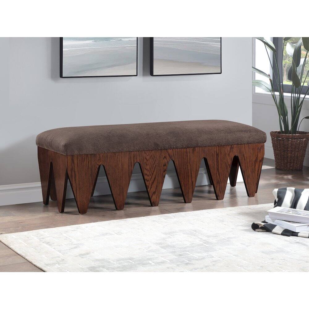 Alt View 1. Meridian Furniture - Altair Brown Velour Fur Fabric Bench - Brown.
