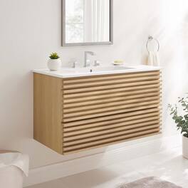 Modway - Render Wall-Mount Bathroom Vanity with White Basin Included - Oak White