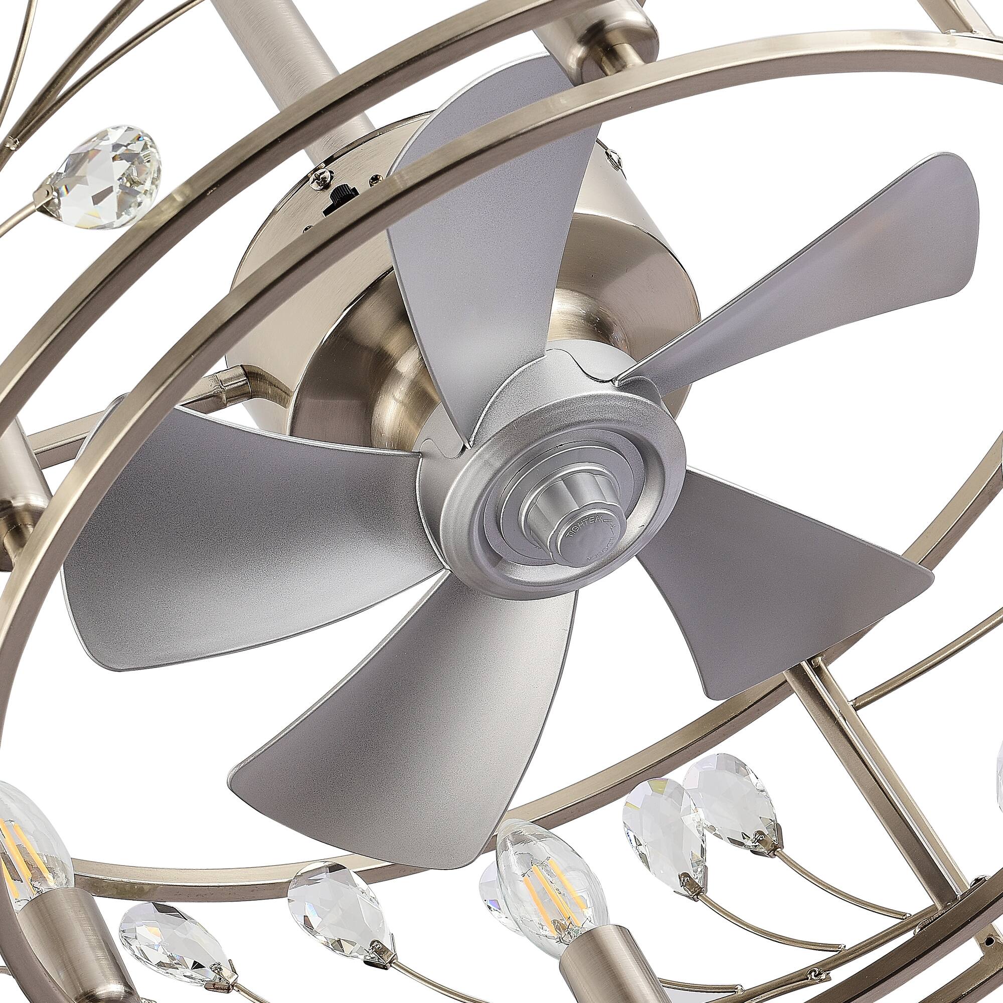 Alt View 8. Breezary - 20'' Traditional Caged Ceiling Fan with 5 ABS Blades, 6''&10''Downrods, DC Motor, 6-Speed Remote Control, Timer - Satin Nickel and Silver.