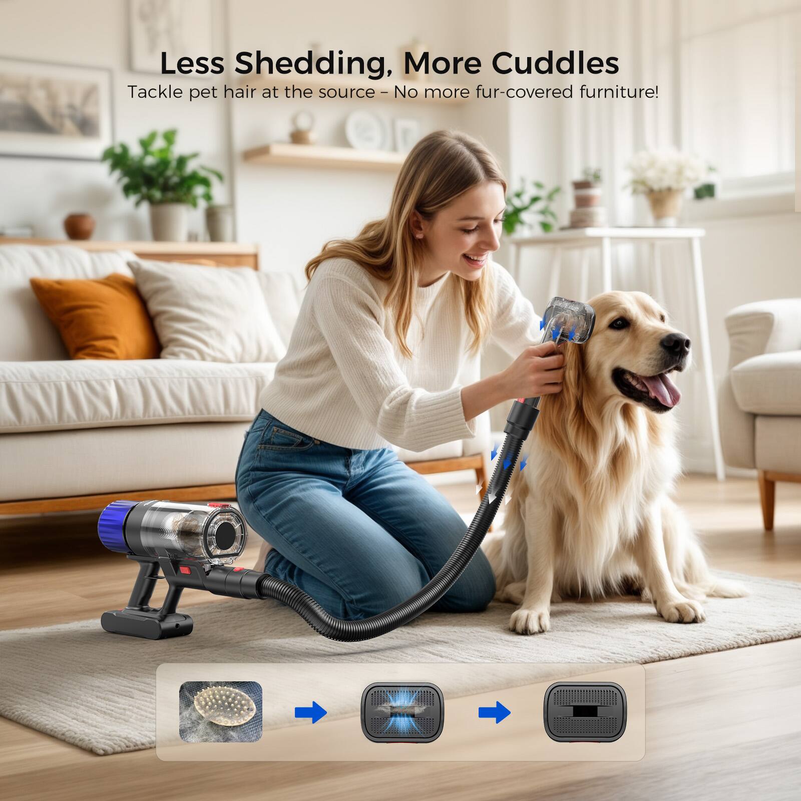 Less Shedding, More Cuddles  
Tackle pet hair at the source - No more fur-covered furniture!