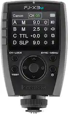FJ-X3M
Canon
CH 05
A M 9.0
B M 2.5
C TTL +0.0
D SLP 9.0
CH LOCK
SYNC MENU
TEST
Awestcott