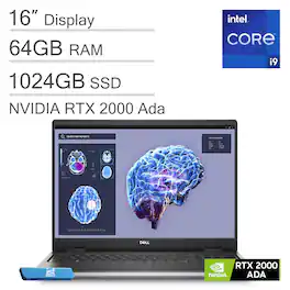 Dell - Precision 7680 16" FHD+ Workstation Laptop - Precision 7 - NVIDIA RTX 2000Ada - i9-13950HX - 64GB RAM/1TB SSD - Win11Pro - Aluminum Titan Grey