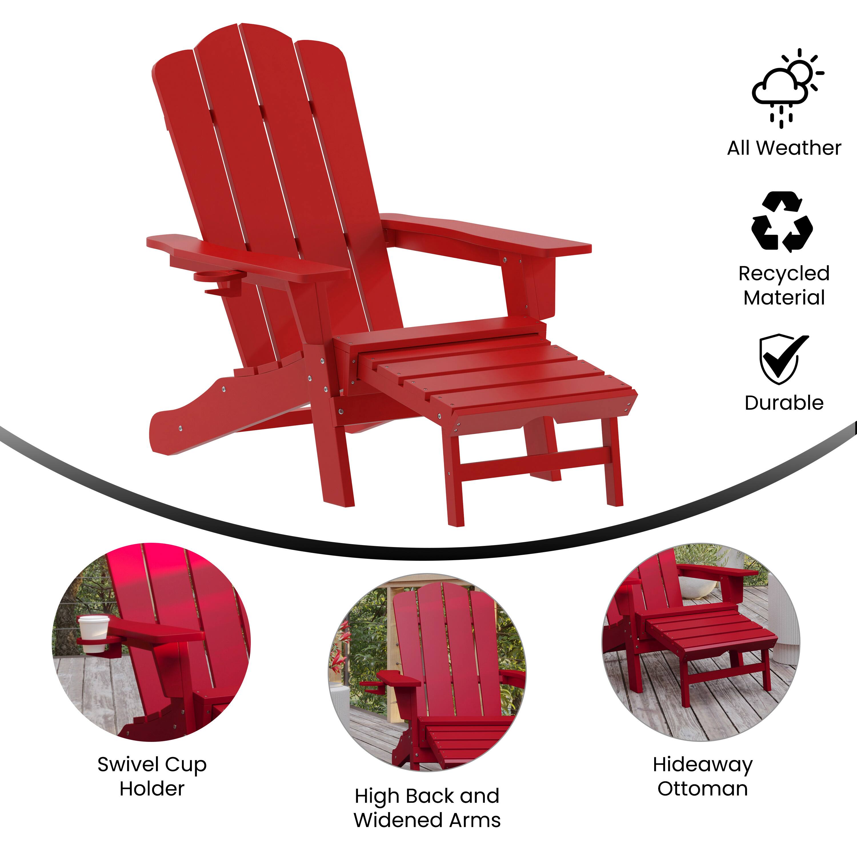All Weather Recycled Material Durable Swivel Cup Holder High Back and Widened Arms Hideaway Ottoman