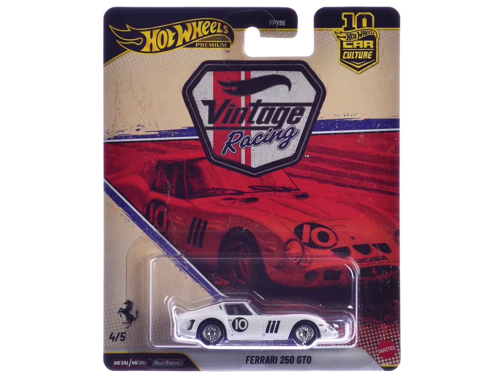 HOT WHEELS PREMIUM FPY86 10 HOT WHEELS CAR CULTURE Vintage Racing TM 4/5 METAL / METAL / METAL Real Riders: 10 FERRARI 250 GTO MATTEL