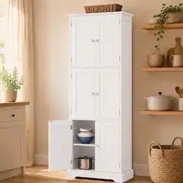 Costway - Tall Bathroom Storage Cabinet with 6 Doors, Adjustable Shelves for Kitchen - White
