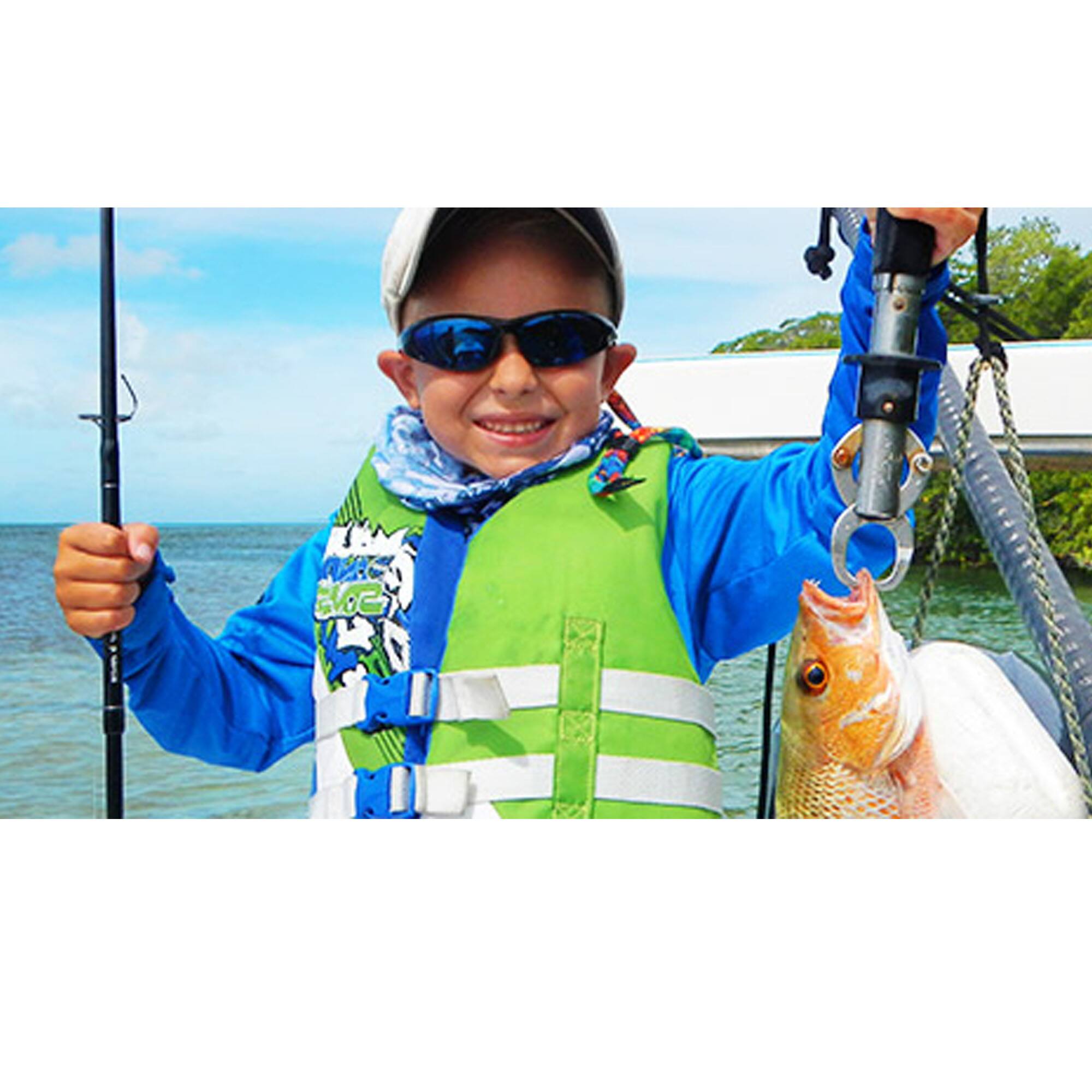 Alt View 2. Flying Fisherman - Flying Fisherman Pinfish Jr Angler Kids Sunglasses - Matte Blue/Blue Mirror - Blue.