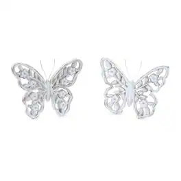 BreeBe - White Washed Floral Butterfly Decor (Set of 2) - White, Beige