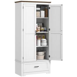 Homcom - 69" Tall Kitchen Pantry Storage Cabinet, Farmhouse Freestanding Pantry Cabinet with 2 Doors, Drawer - Cream White