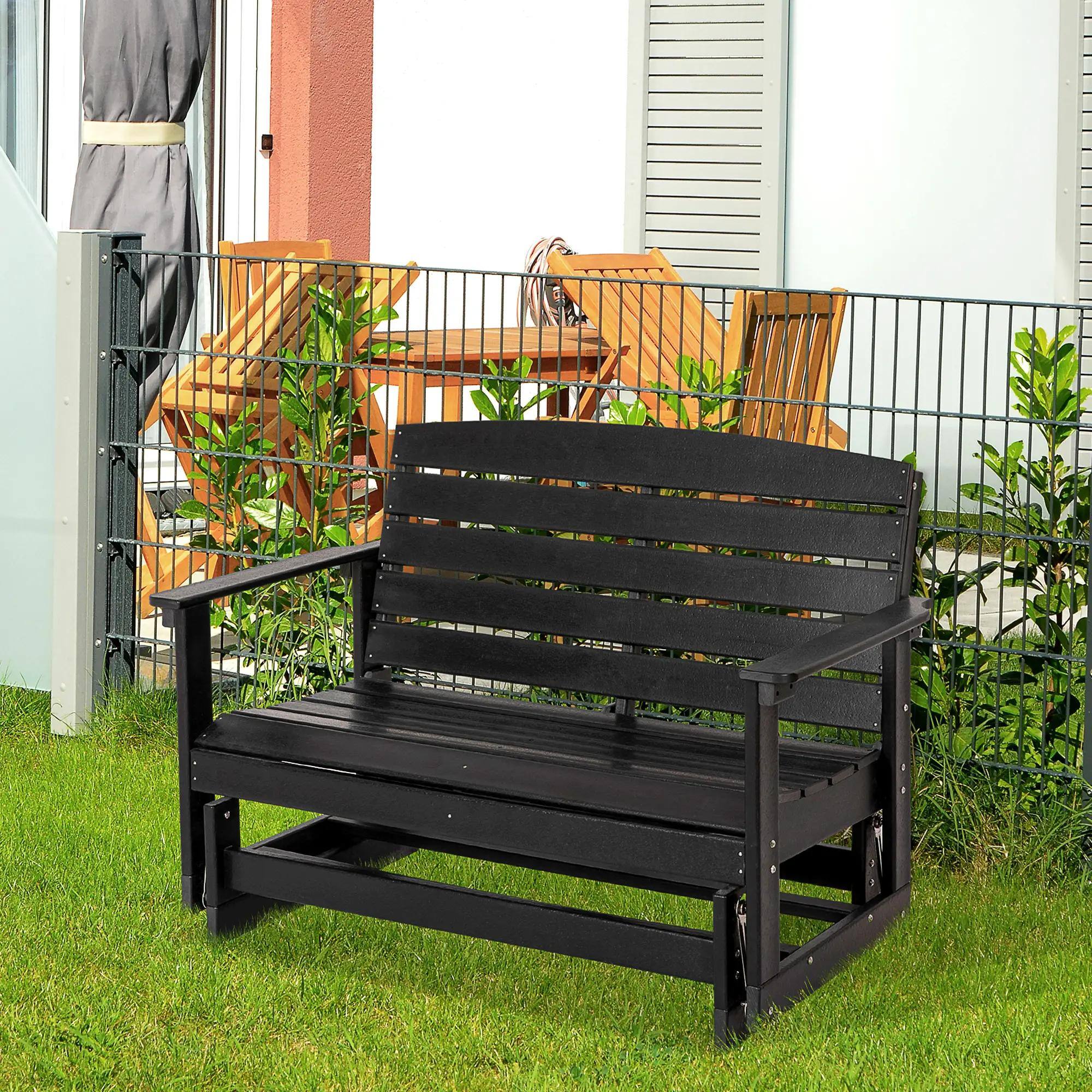 Left. Resenkos - Resenkos Outdoor Glider Bench with HDPE Slats, Double Rocking Chair, Perfect for Patio Seating, Black - Black.
