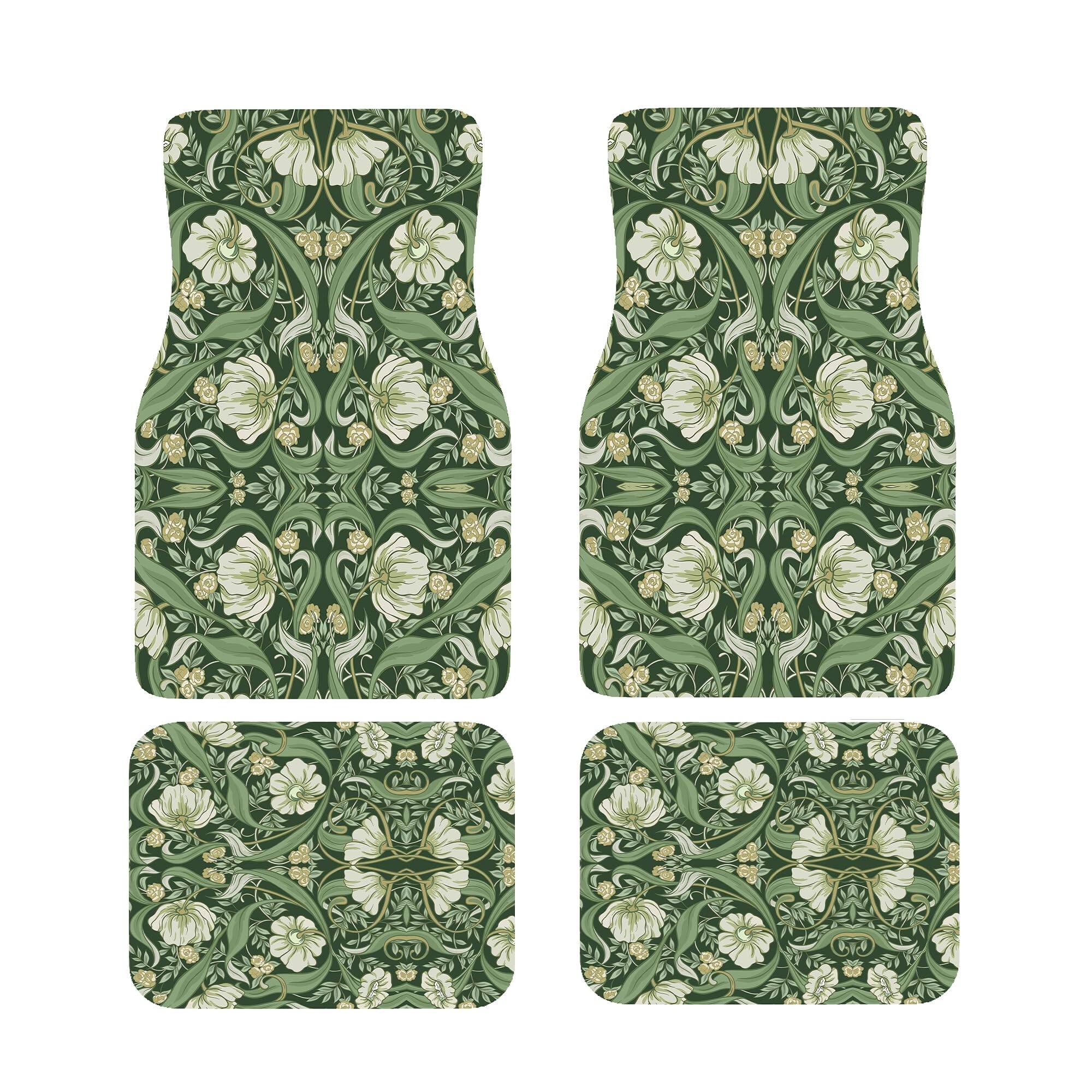 Front. Dazzling Pops - Cute Art Print Mushroom Car Floor Mats double Layer Thick Fabric Mats With Non slip Rubber ing stylish Du - Morris Green Flower.