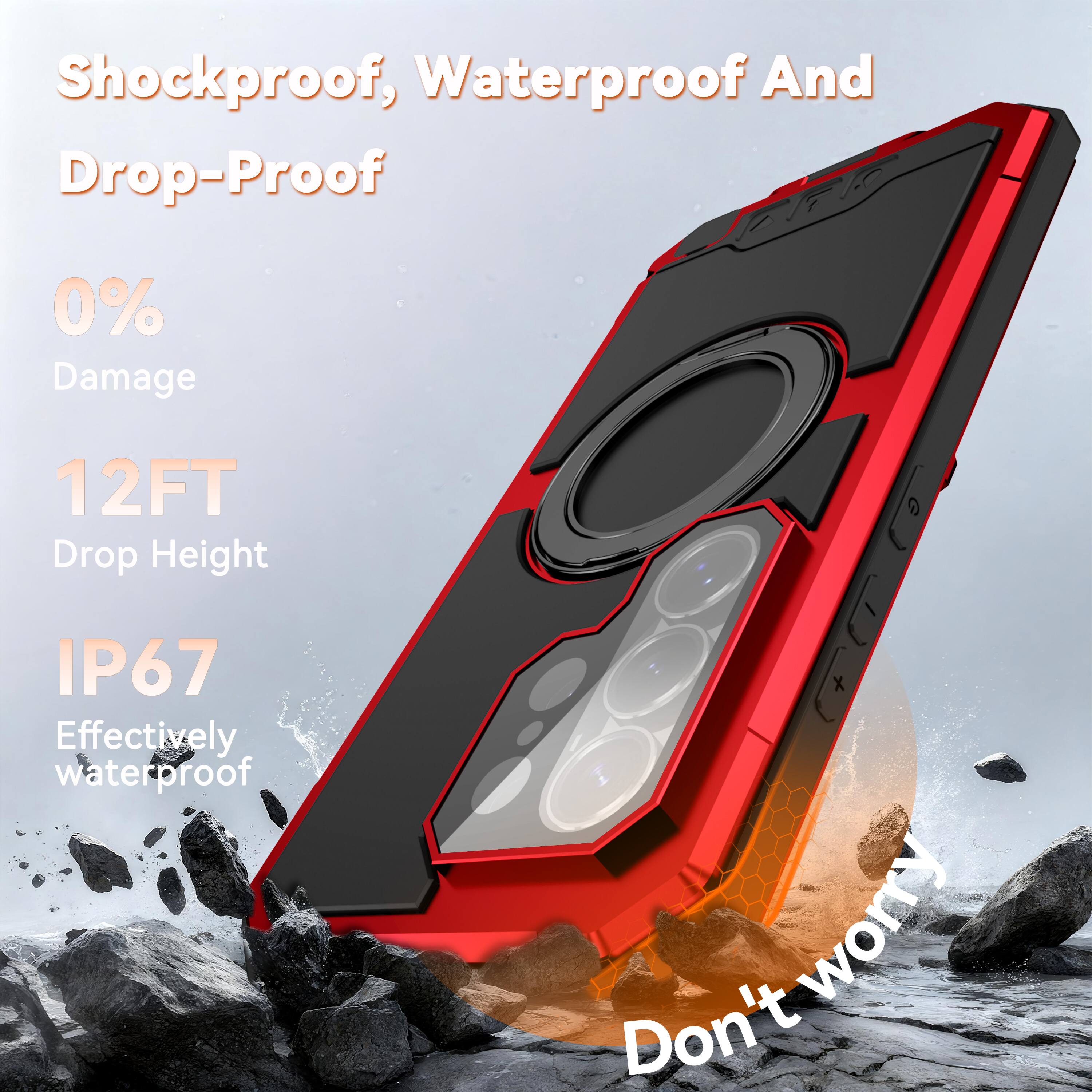 Shockproof, Waterproof And Drop-Proof  
0% Damage  
12FT Drop Height  
IP67 Effectively waterproof  
Don't worry
