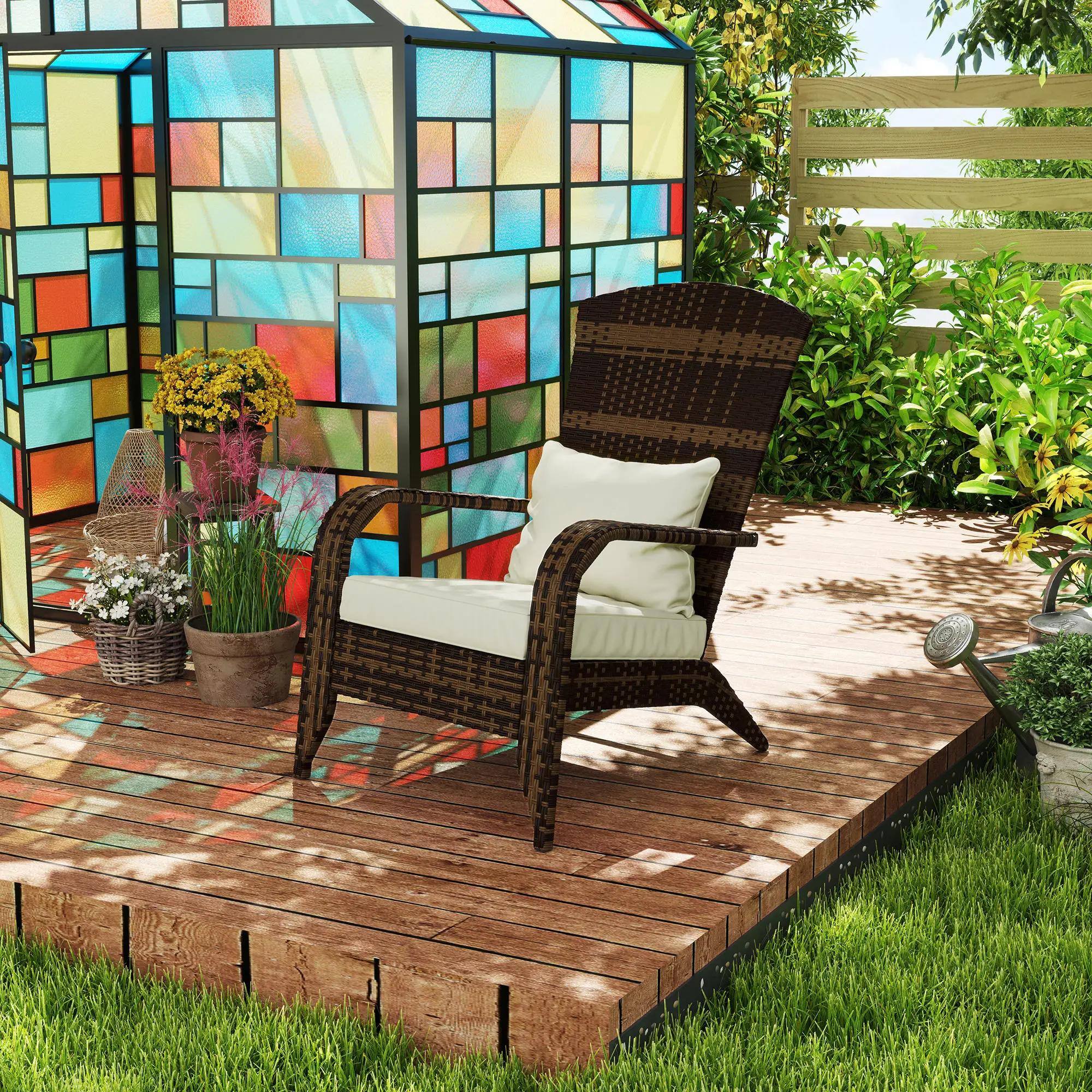 Left. Resenkos - Resenkos Rattan Adirondack Chair with Comfortable Cushions, Tall Backrest, Perfect for Outdoor Deck, Cream White - Cream White.