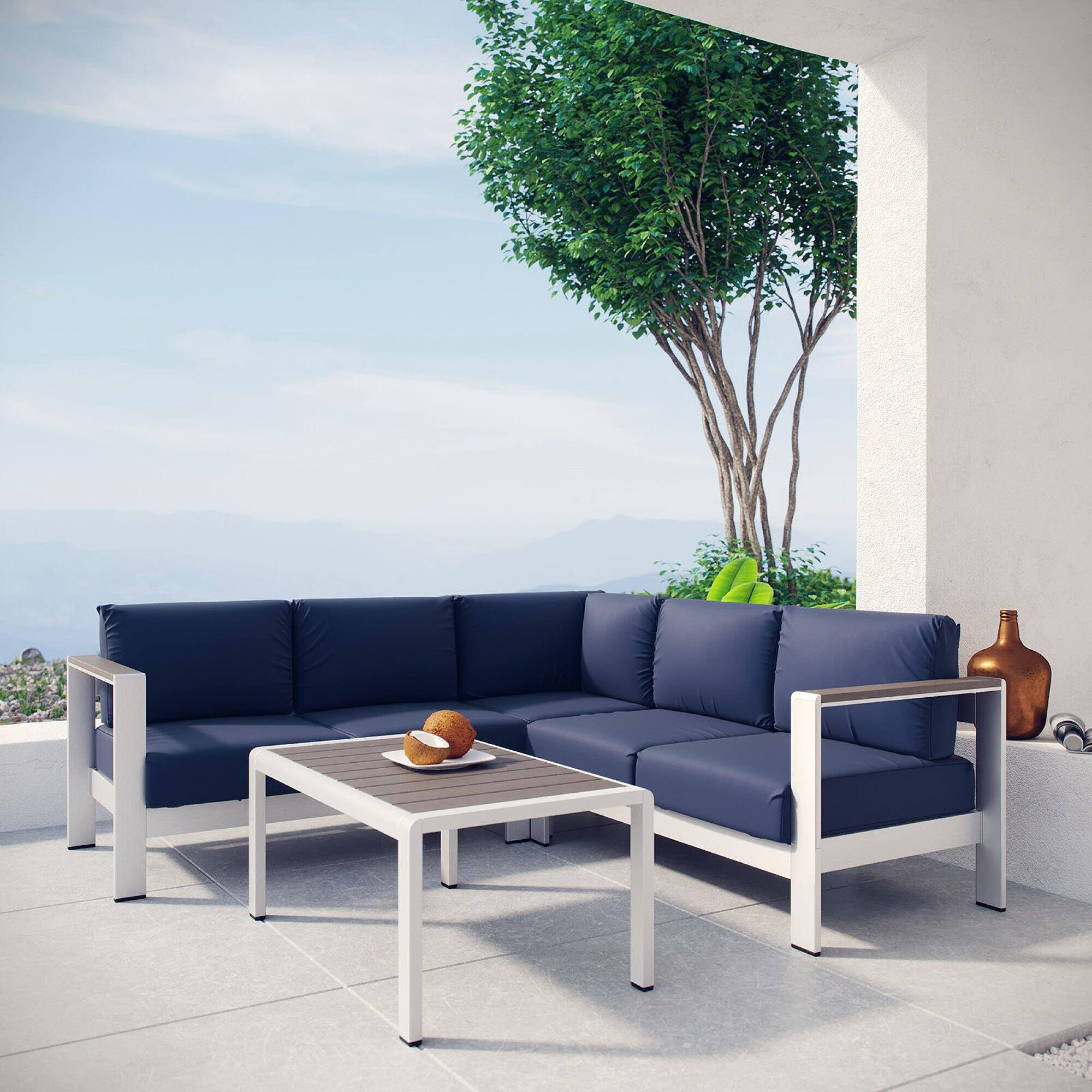 Alt View 2. Modway - Shore 4 Piece Outdoor Patio Aluminum Sectional Sofa Set by Modway - Silver Navy.