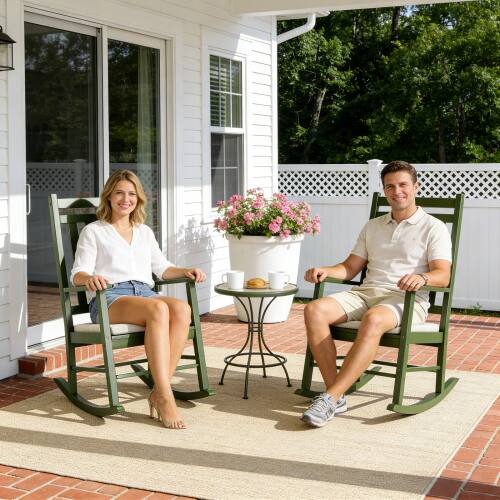 Alt View 9. Winado - 46in Wooden Rocking Chair Weatherproof Rocker with Cushion, Wooden Rocking Bench for Patio Yard Garden Outdoor Indoor - Olive.