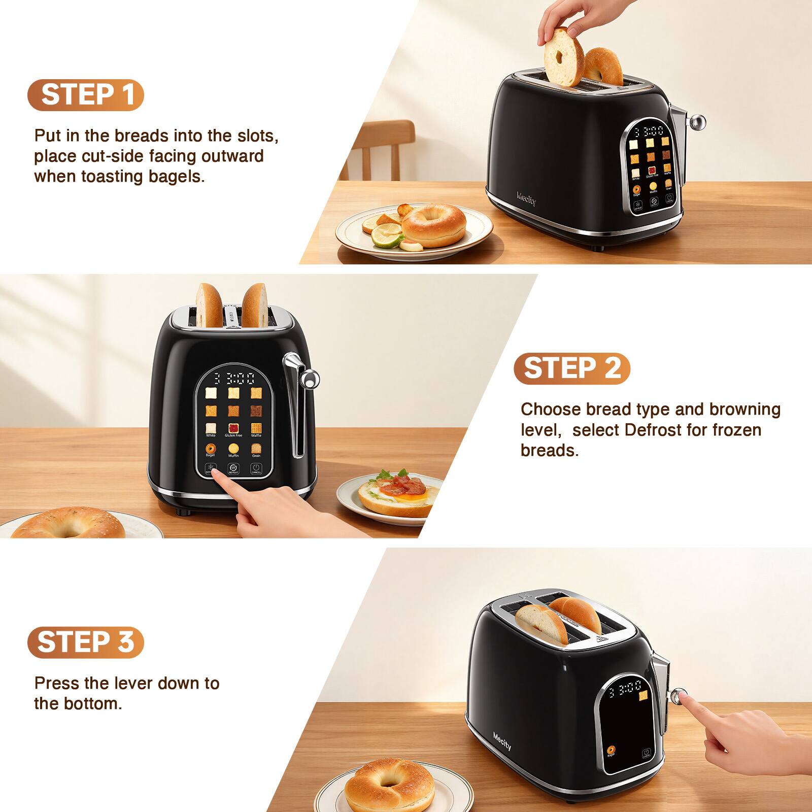 Mecity Smart Touch Screen Toaster 2 Slice, Retro Wide Slot Stainless ...
