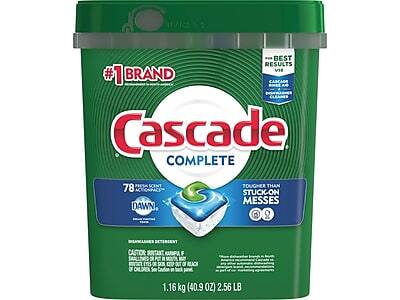 #1 Brand  
Cascade Complete  
#1 Best Results vs.  
78% More Cleaning Power  
Tougher Than Stuck-On Messes  
Dawn Fresh Scent  
1.16 kg (40.9 oz) 2.56 lb