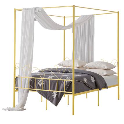 Front. VEVOR - Queen Size Canopy Bed Frame, Metal Canopy Bed with Minimalist Headboard & Four Posters Design - Gold.