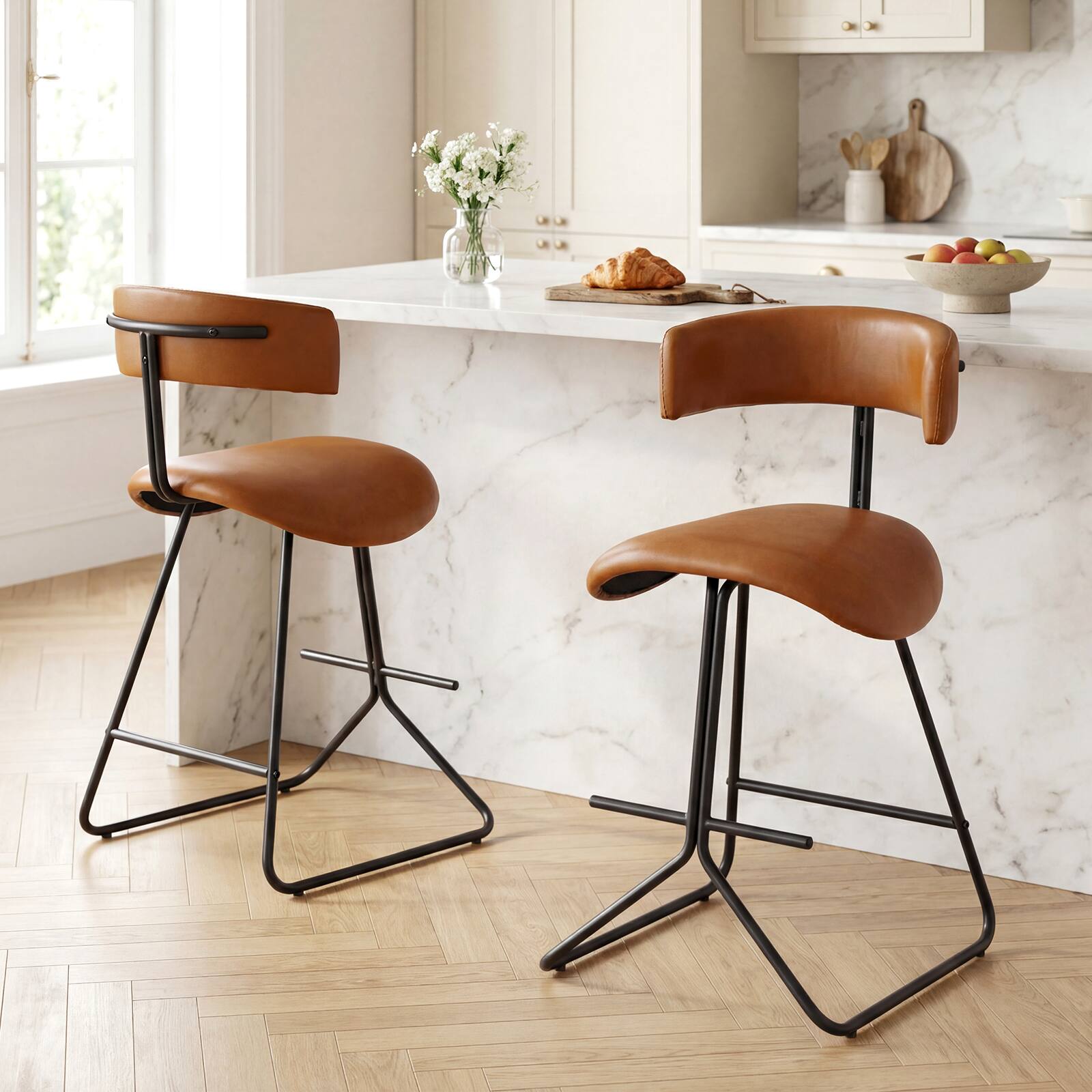 Alt View 3. Gymax - Gymax Modern Counter Height Stools Set of 4 w/Curved Padded Back & Seat Metal Legs - Brown.