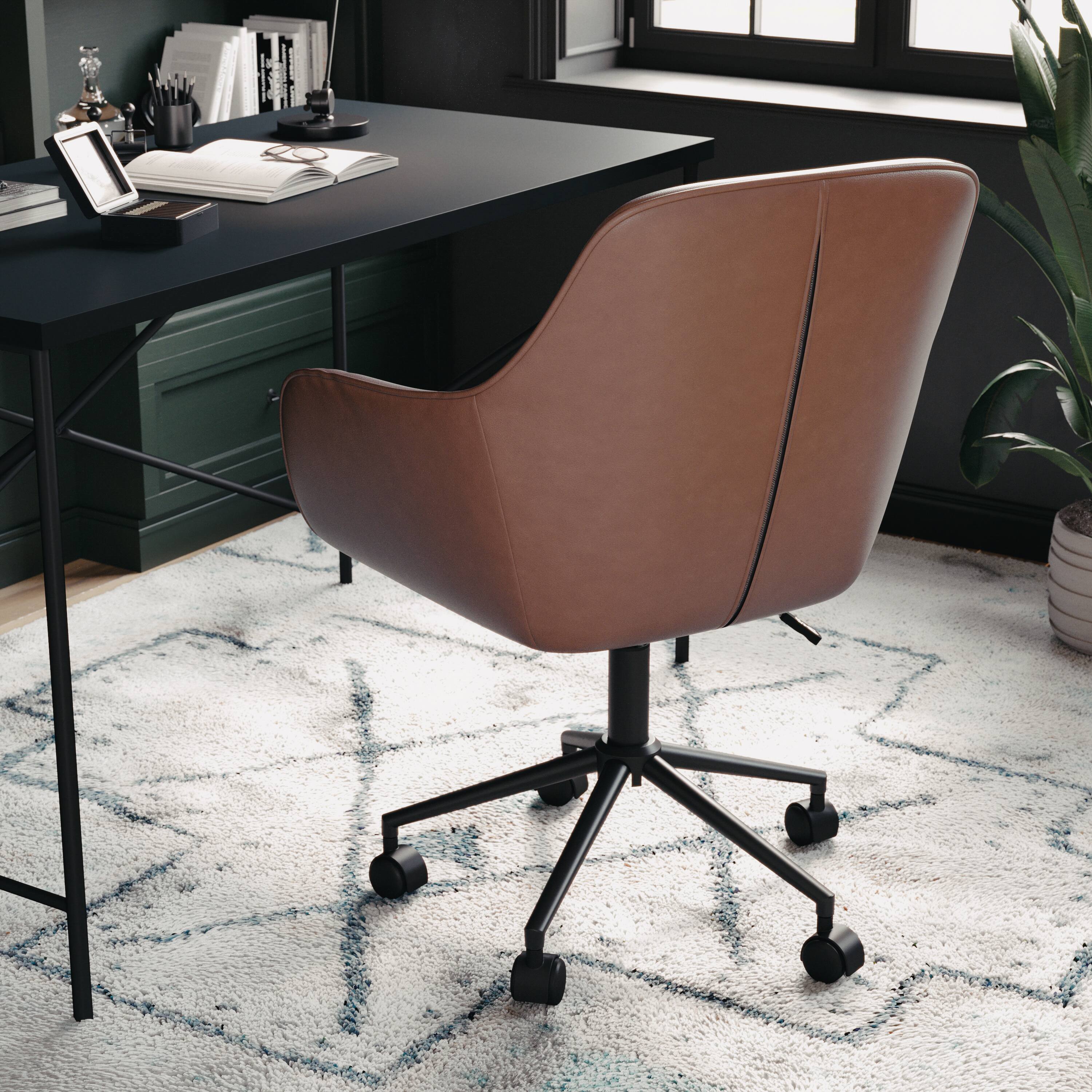 Alt View 15. Martha Stewart - Rayna Faux Leather Office Chair - Saddle Brown Faux Leather/Oil Rubbed Bronze.