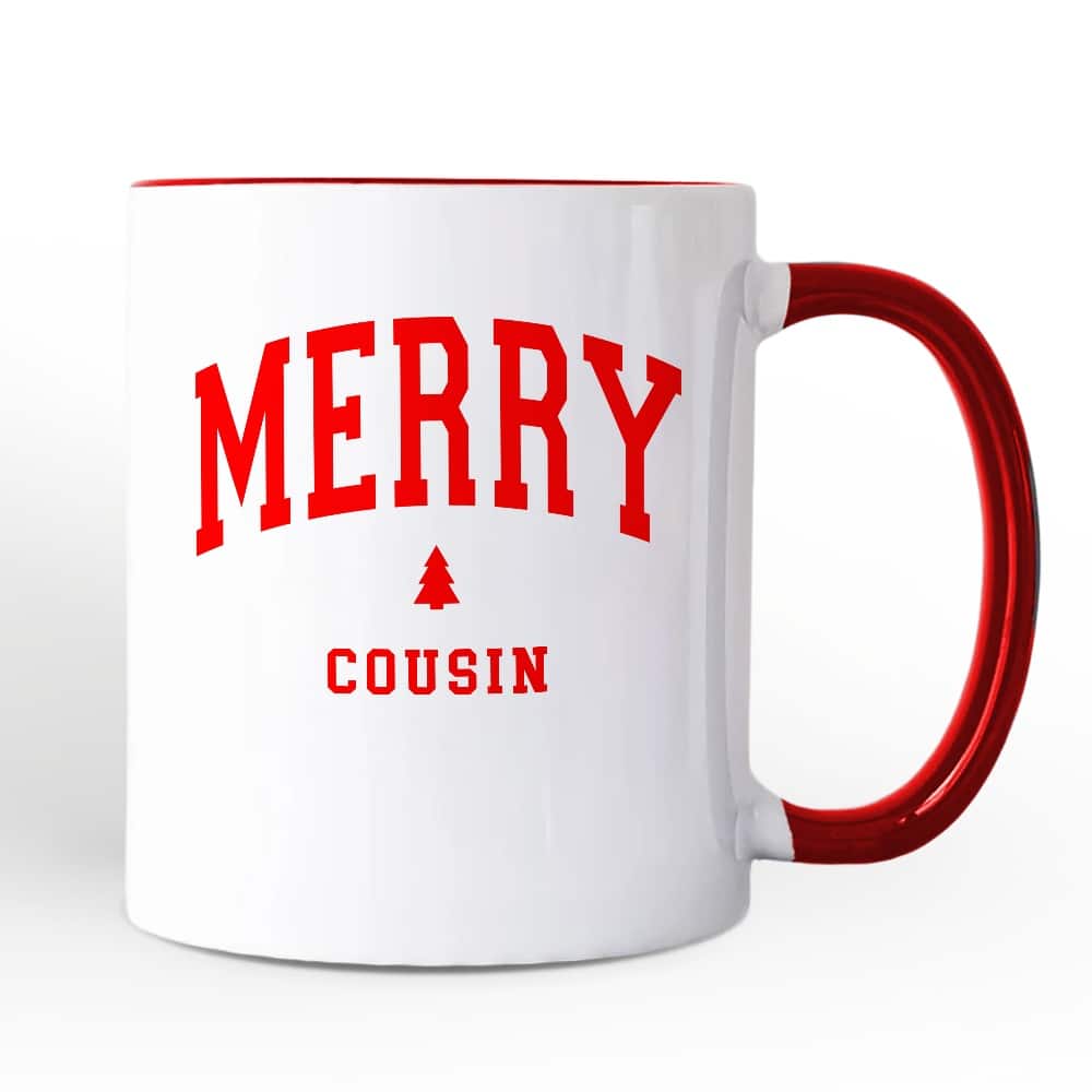 OrnamentallyYou - Merry Cousin Retro Christmas Mug, Matching Family Holiday Gift - White