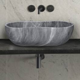 Natural Marble Bathroom Vessel Sink with Semi-Polished Surface and Wavy Silhouette Design