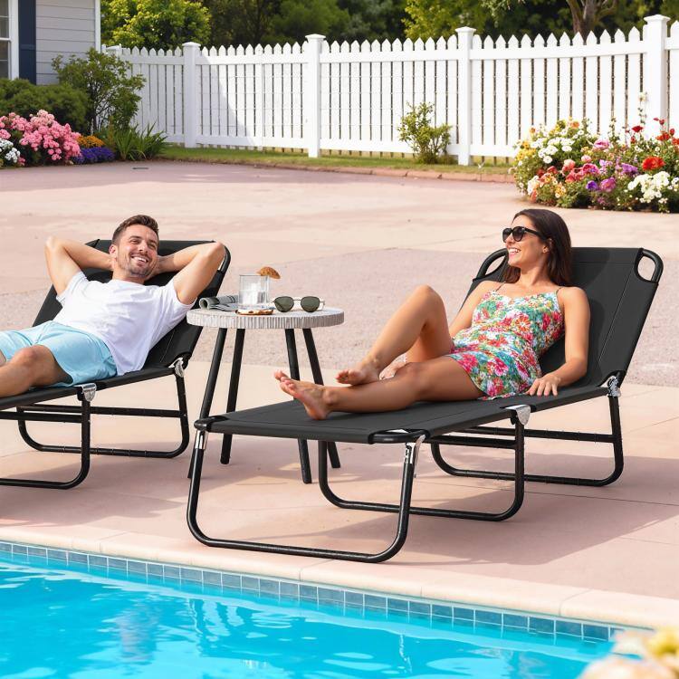 Alt View 2. PULUZ - Folding Chaise Lounge Pool Chairs, Outdoor Sun Tanning Chairs with 5-Level Reclining Back, Steel Frame for Beach, Yard - Black.