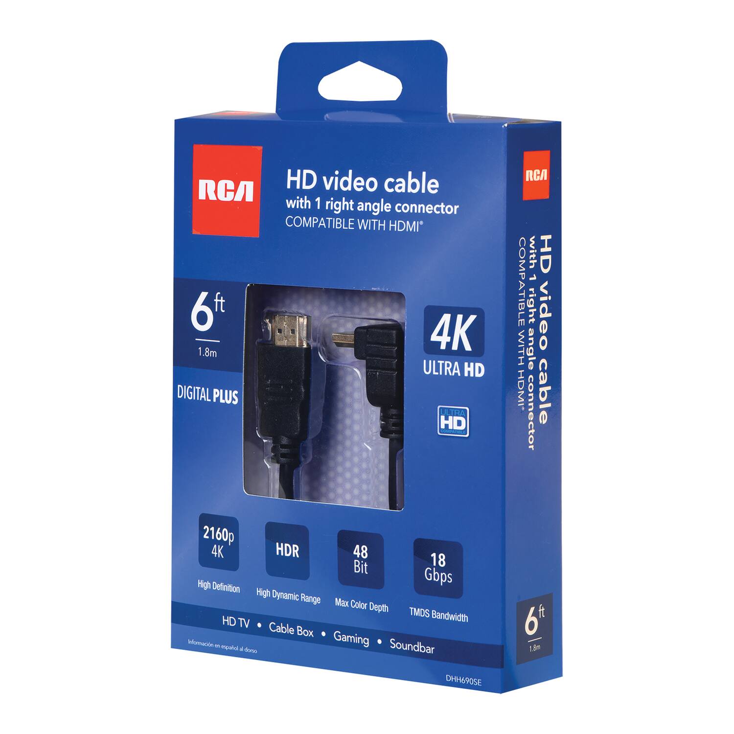 HD video cable RCA with 1 right angle connector COMPATIBLE WITH HDMI' 6ft 4K 1.8m ULTRA HD DIGITAL PLUS LIEA HD RCA with HD COMPATIBLE right video WITH angle le HDMI cable connector 2160 4K HDR 48 18 Bit High Gbps Definition High Dynamic Range Max Color Depth TMOS Bandwidth HD TV Cable Box Inturmatin - mpara Gaming Soundbar . dom 6h 1.5m DHH690SE