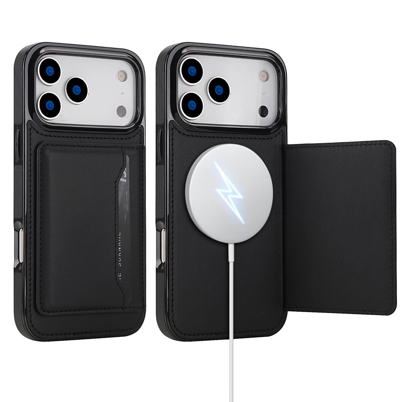 Left. Dteck - PU Leather Wallet Case for Apple iPhone 18 Pro Max with Integrated Flip Stand, Shockproof Cover for Car Magnetic Mounts - Black.