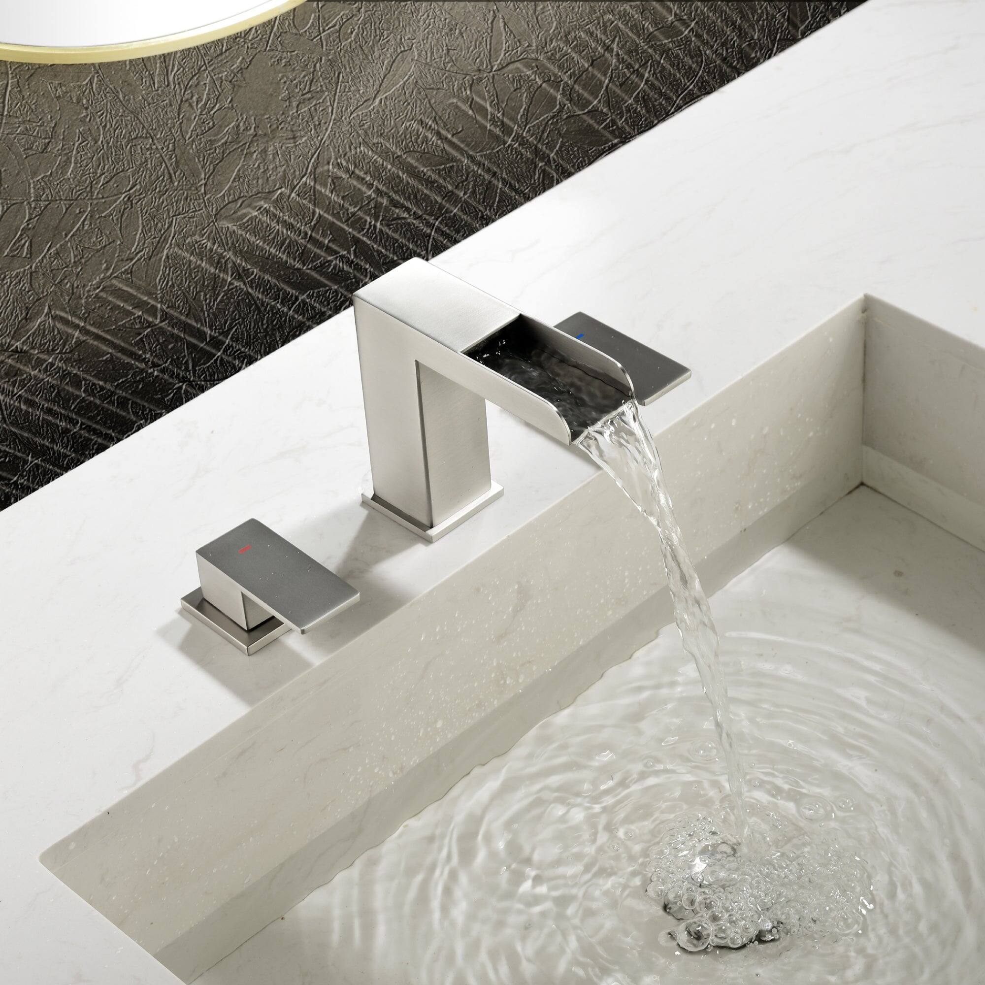 Alt View 3. Boyel Living - Brushed Faucet SUS304 Waterfall Spout cUPC Quick Connect Dual Handle Pop Up Drain - Brushed Nickel.