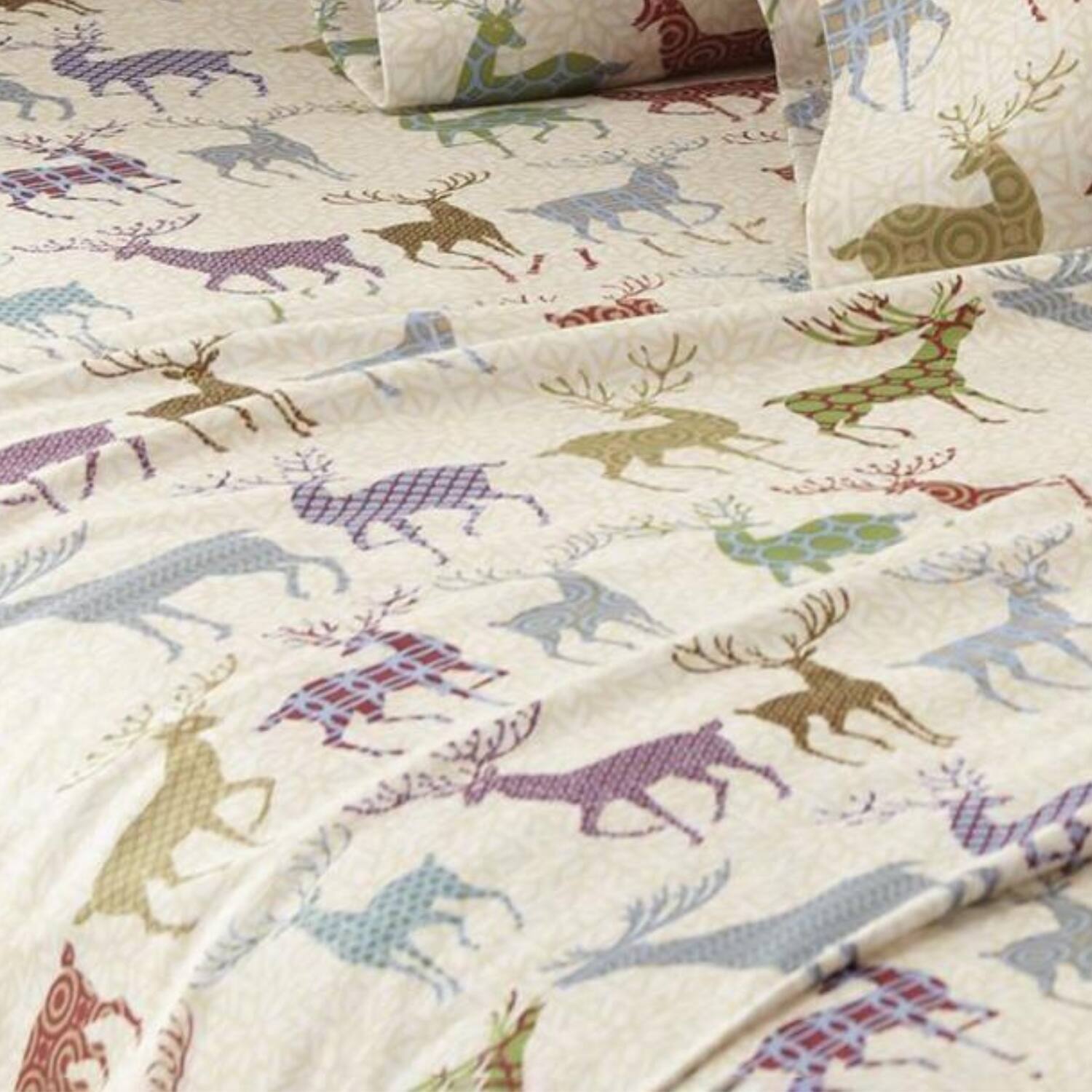 Alt View 3. Shavel Home Products - Shavel Micro Flannel Quality Printed Sheet Set - Twin Flat/Fitted Sheet Pillowcase 21x32" - Colorful Deer. - Colorful deer.