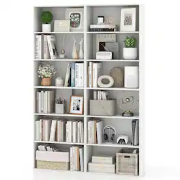 Gymax - 6-Tier Bookshelf 70'' Tall Wooden Freestanding Storage Organizer w/ Open Shelves - White