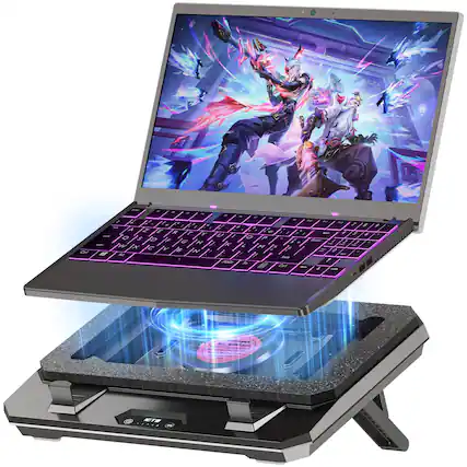 Front. HongFei - Upgraded Laptop Cooling Pad with Adjustable Stand, Turbo Cooling Fan, Air Filter & USB Hub, Fits 10–17" Gaming Laptops.