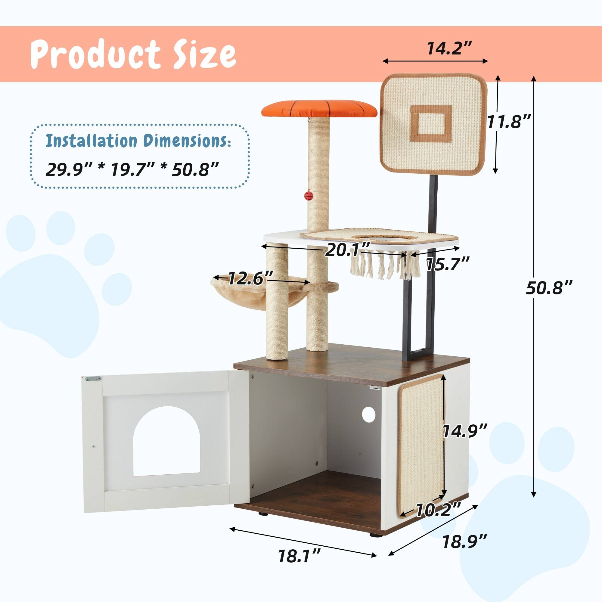 Product Size: 14.2"  
Installation Dimensions: 29.9" * 19.7" * 50.8"  

- 11.8"  
- 12.6"  
- 20.1"  
- 15.7"  
- 50.8"  
- 14.9"  
- 10.2"  
- 18.1"  
- 18.9"
