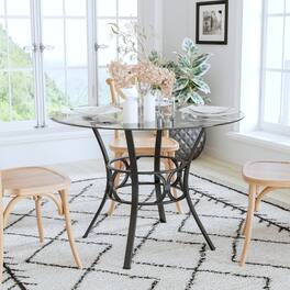 Emma + Oliver - 42" Round Glass Dining Table with Metal Frame - Clear Top/Black Frame
