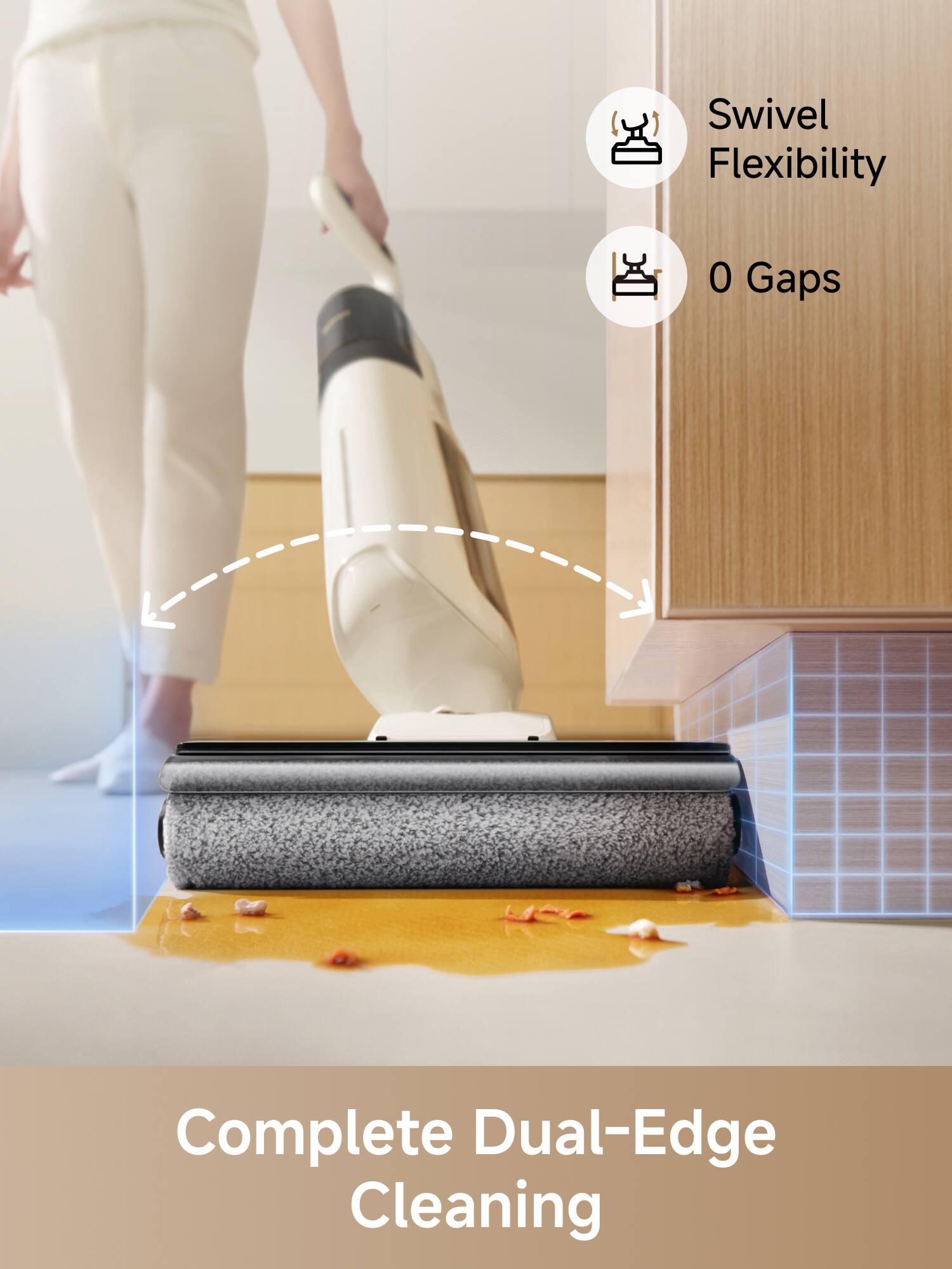 Swivel Flexibility  
0 Gaps  
Complete Dual-Edge Cleaning