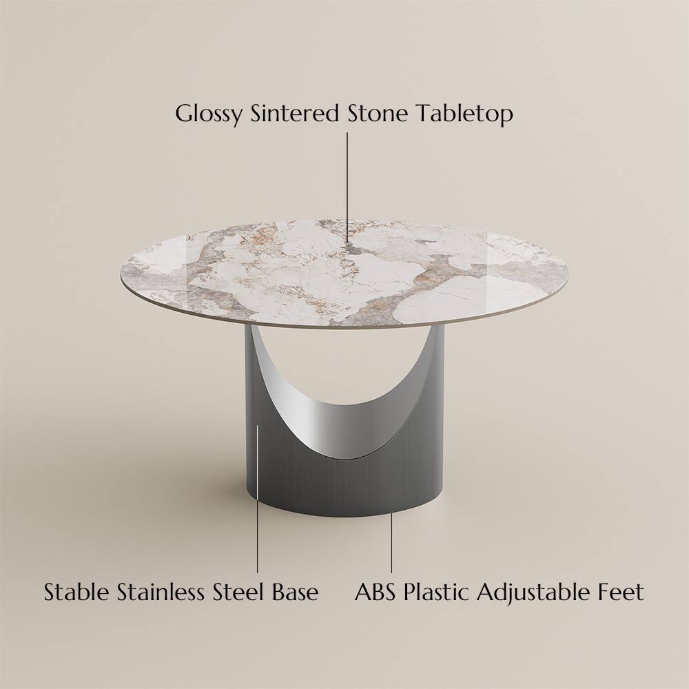 Glossy Sintered Stone Tabletop  
Stable Stainless Steel Base  
ABS Plastic Adjustable Feet