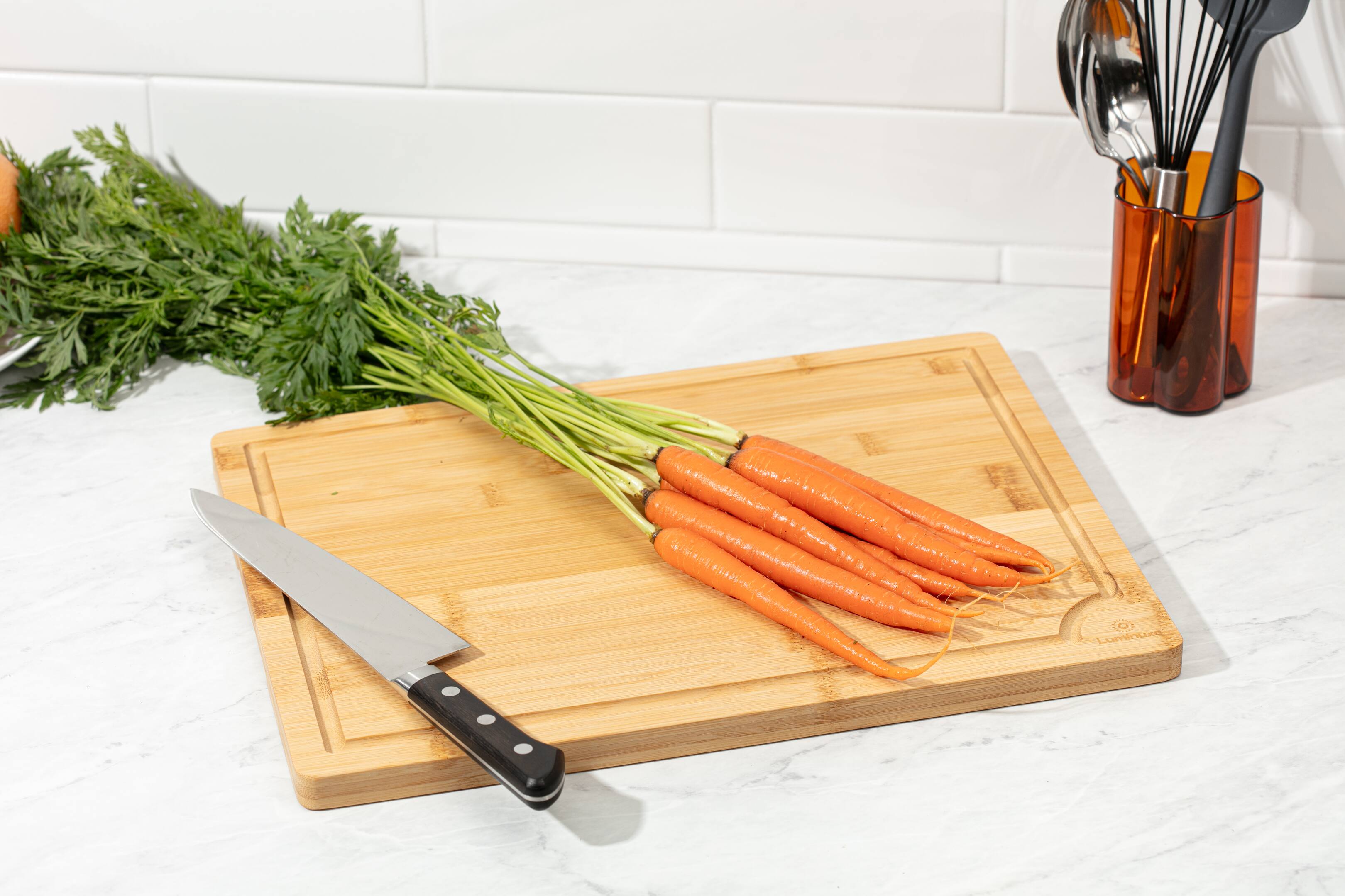 Back. Luminuxe - Bamboo Cutting Board Set of 3, Wood Cutting Boards with Juice Groove, Nonslip Cutting Board Set.