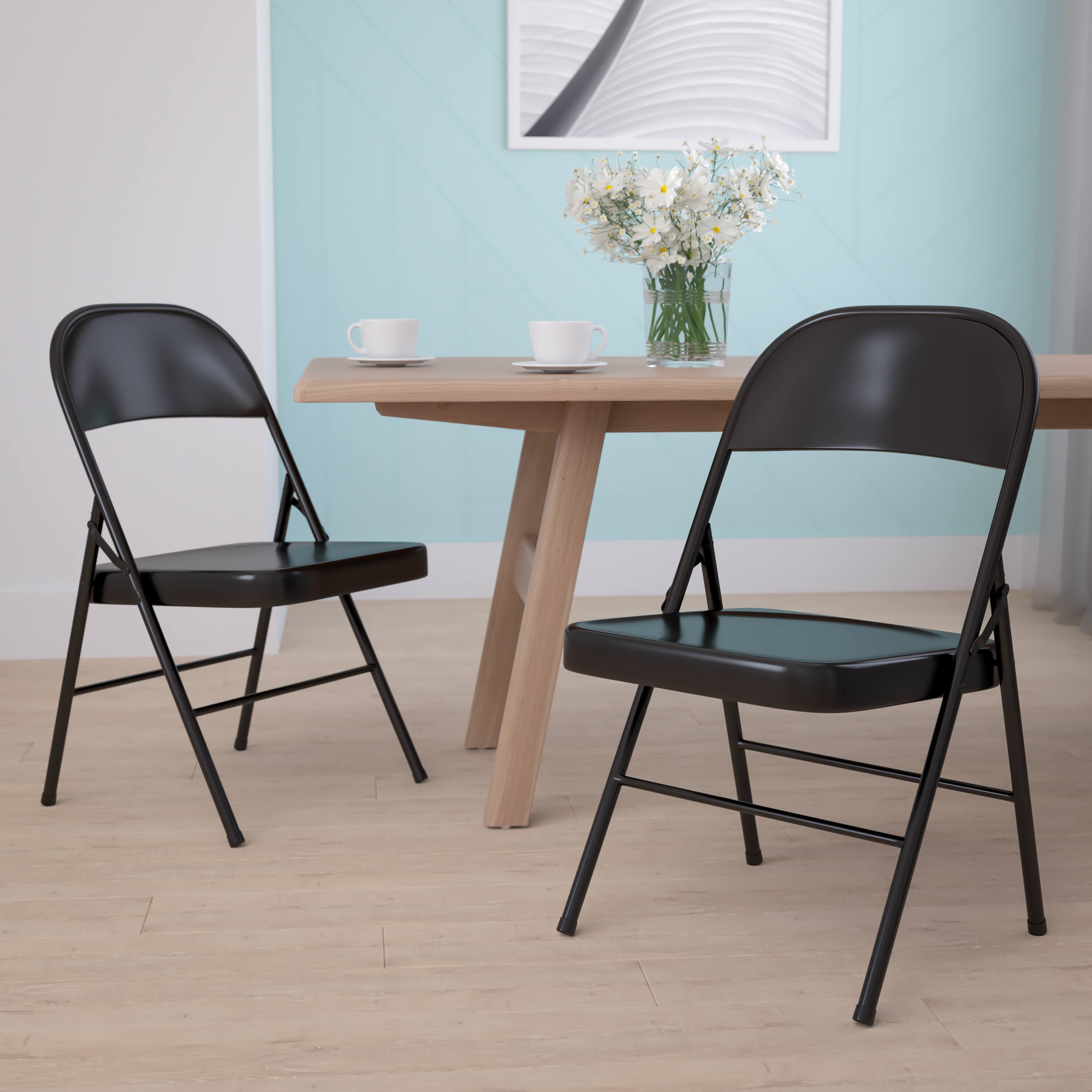 Alt View 2. Emma + Oliver - 2 Pack Home & Office Double Braced Party Events Steel Metal Folding Chair - Black.