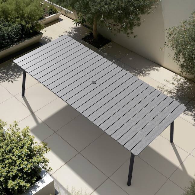 Alt View 6. Crestlive Products - Crestlive Products 72/82-in Patio Plastic-Wood Top Aluminum Frame Rectangle Outdoor Dining Table with Umbrella Hole - gray.