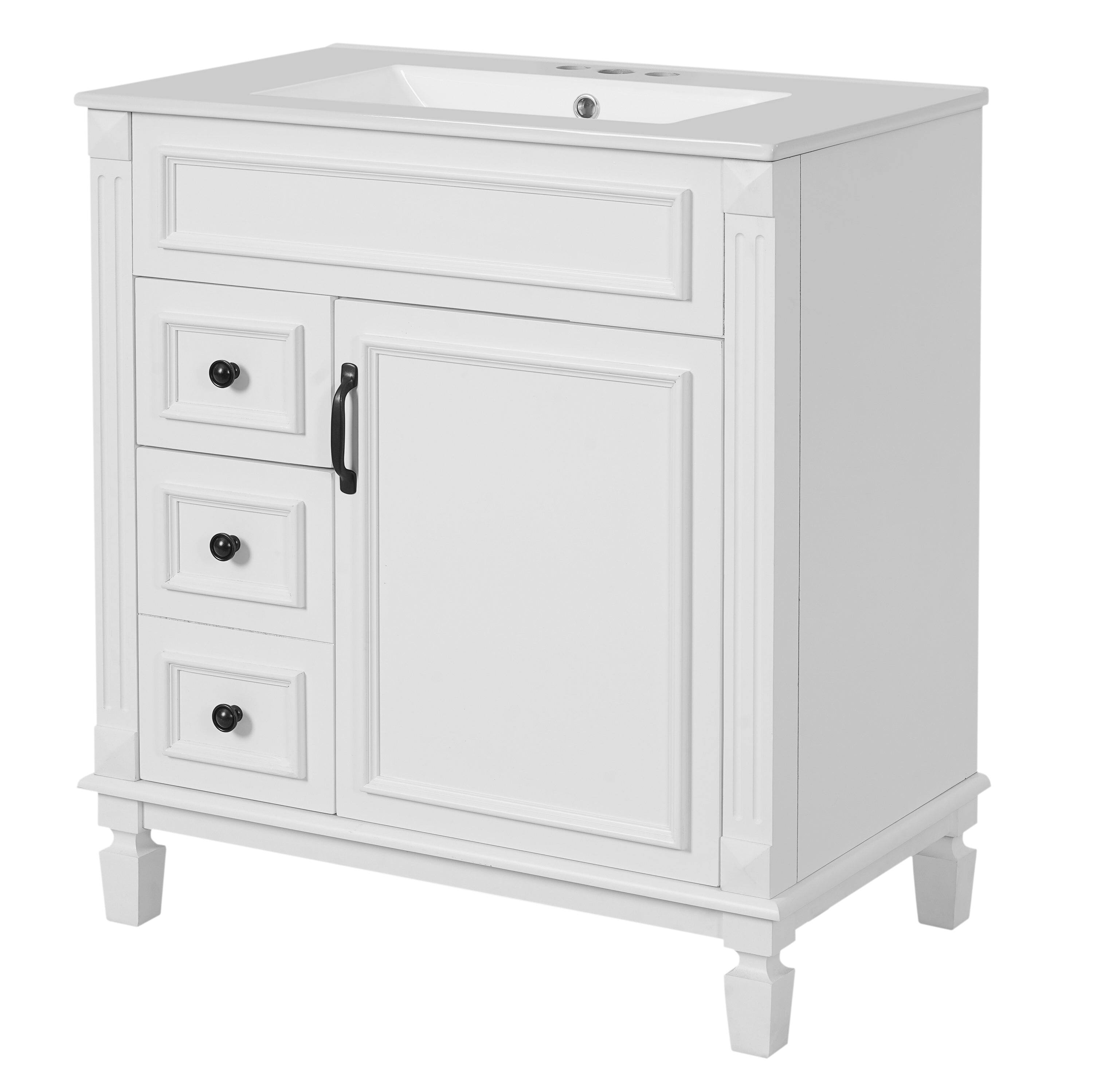 Alt View 10. Boyel Living - 30 Inch Bathroom Vanity with Ceramic Sink and Storage Cabinet White - White.