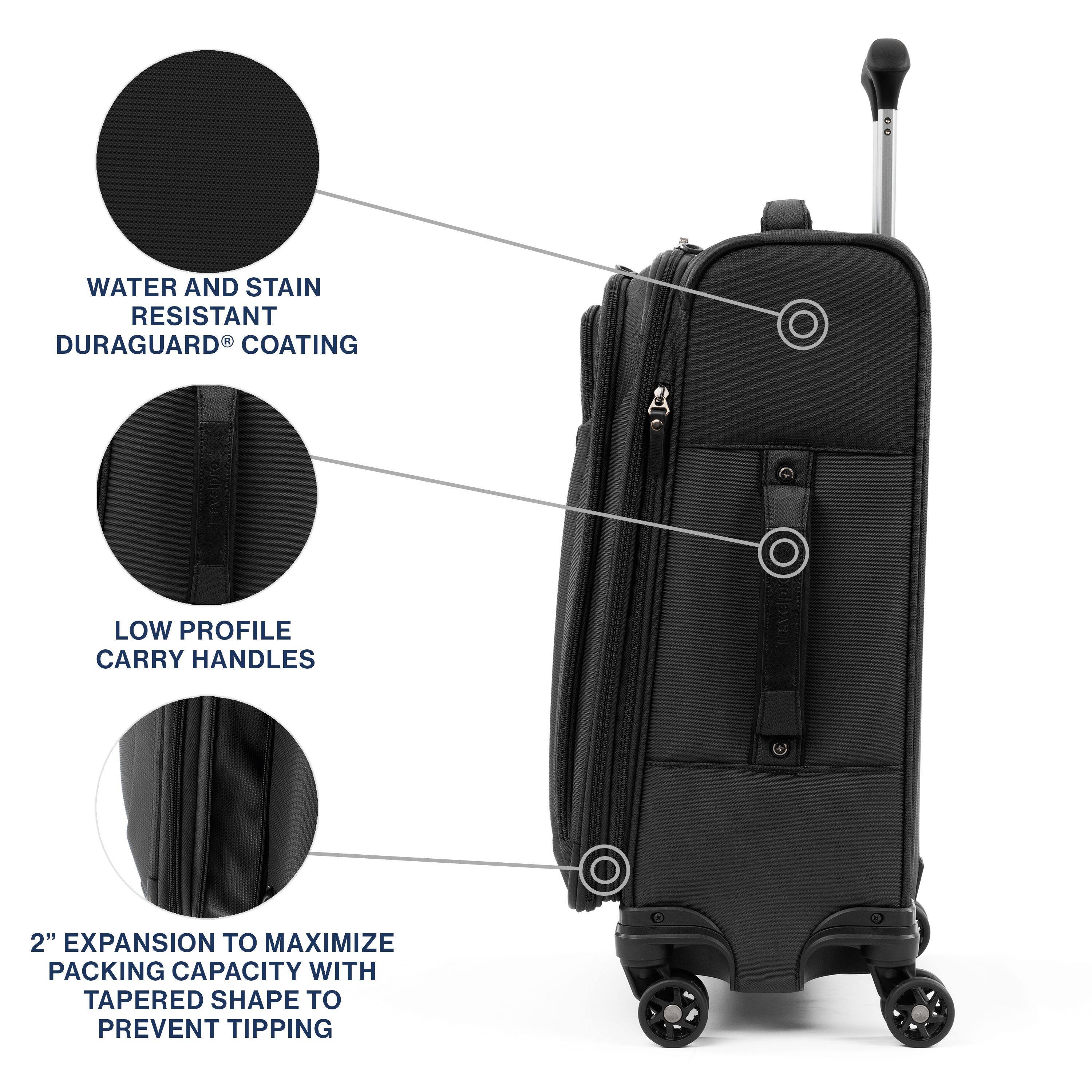WATER AND STAIN RESISTANT DURAGUARD® COATING  
LOW PROFILE CARRY HANDLES  
2" EXPANSION TO MAXIMIZE PACKING CAPACITY WITH TAPERED SHAPE TO PREVENT TIPPING